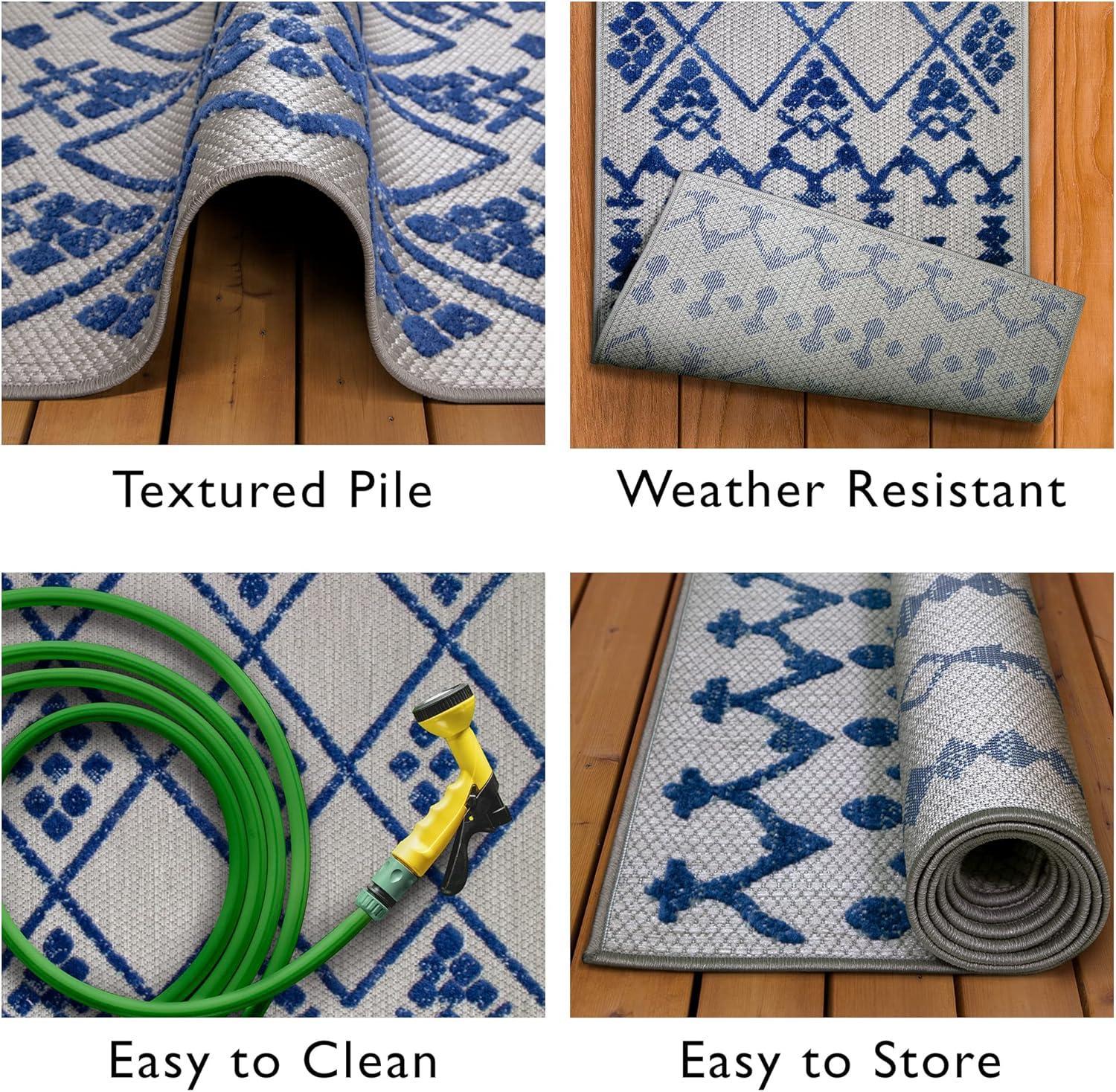 imageLeick Home 594929 Cusp Runner Gray with Blue Moroccan Pattern Indoor Outdoor Area Rug Runner 2x8