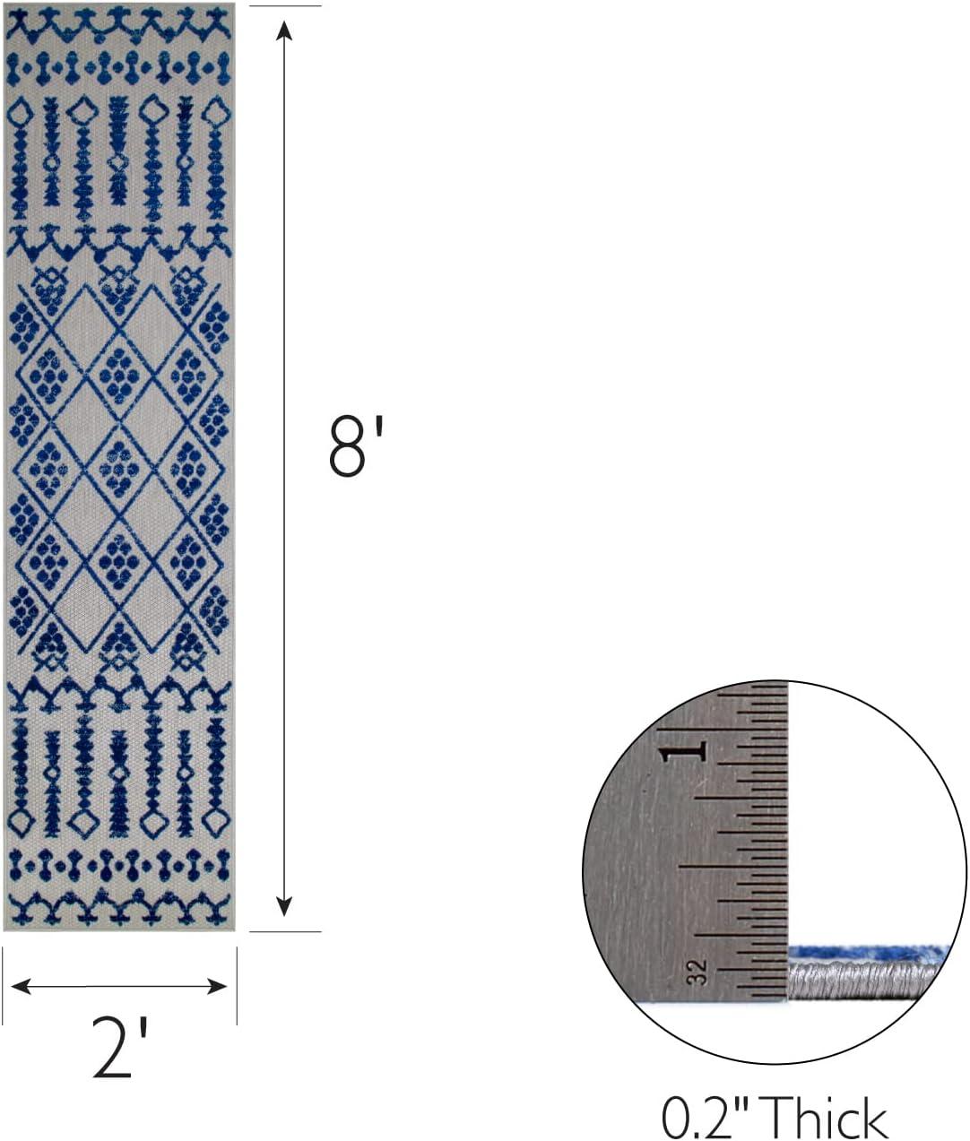 imageLeick Home 594929 Cusp Runner Gray with Blue Moroccan Pattern Indoor Outdoor Area Rug Runner 2x8