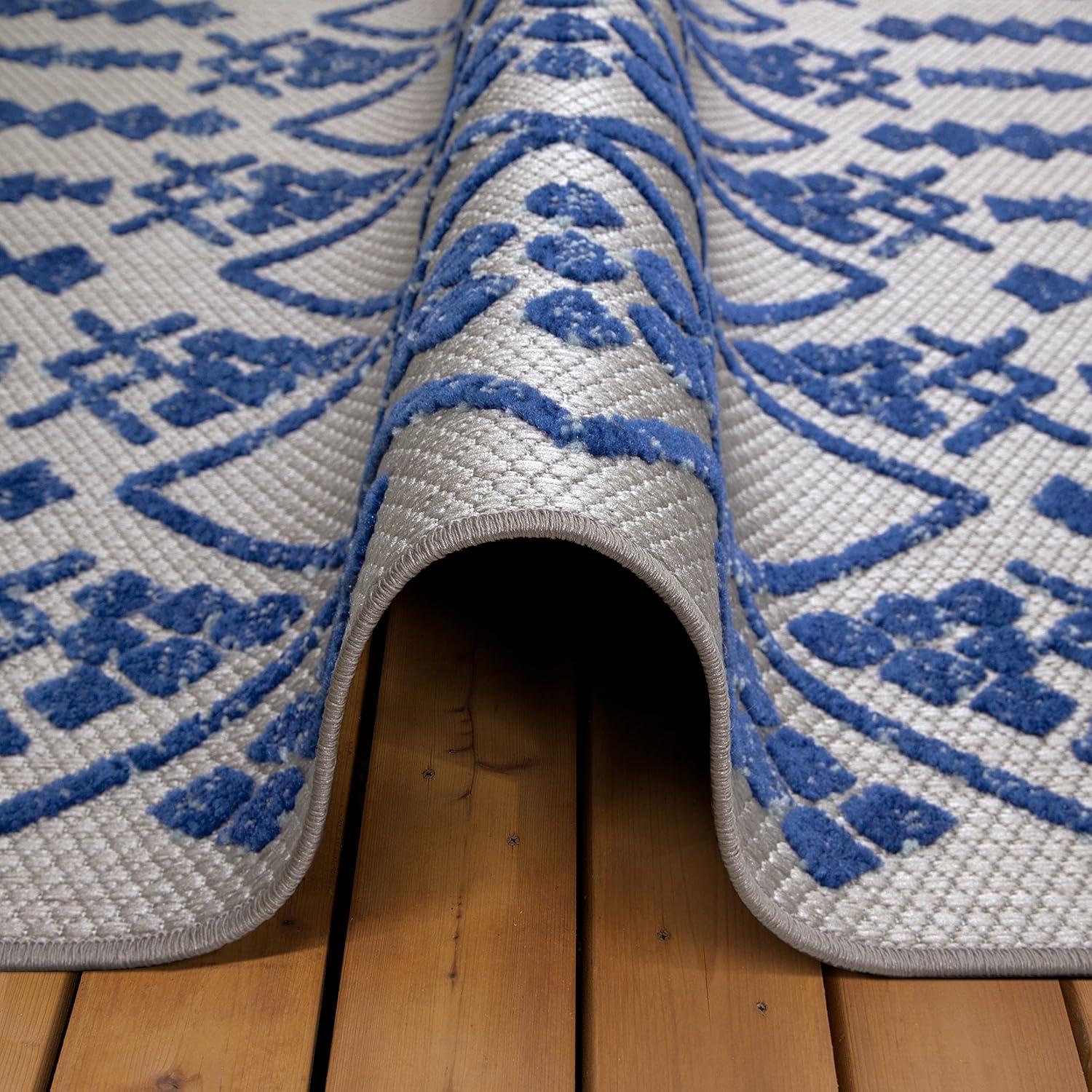 imageLeick Home 594929 Cusp Runner Gray with Blue Moroccan Pattern Indoor Outdoor Area Rug Runner 2x8