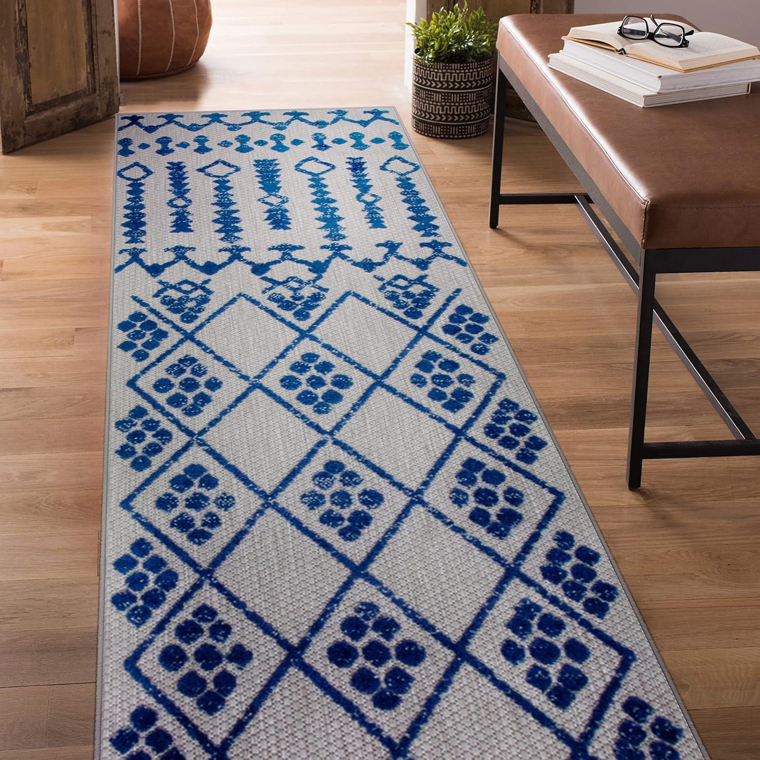 imageLeick Home 594929 Cusp Runner Gray with Blue Moroccan Pattern Indoor Outdoor Area Rug Runner 2x8