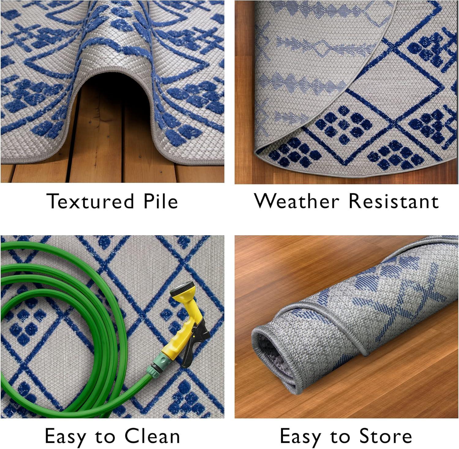 imageLeick Home 594978 Cusp Gray with Blue Moroccan Pattern Indoor Outdoor Area Rug Round 53