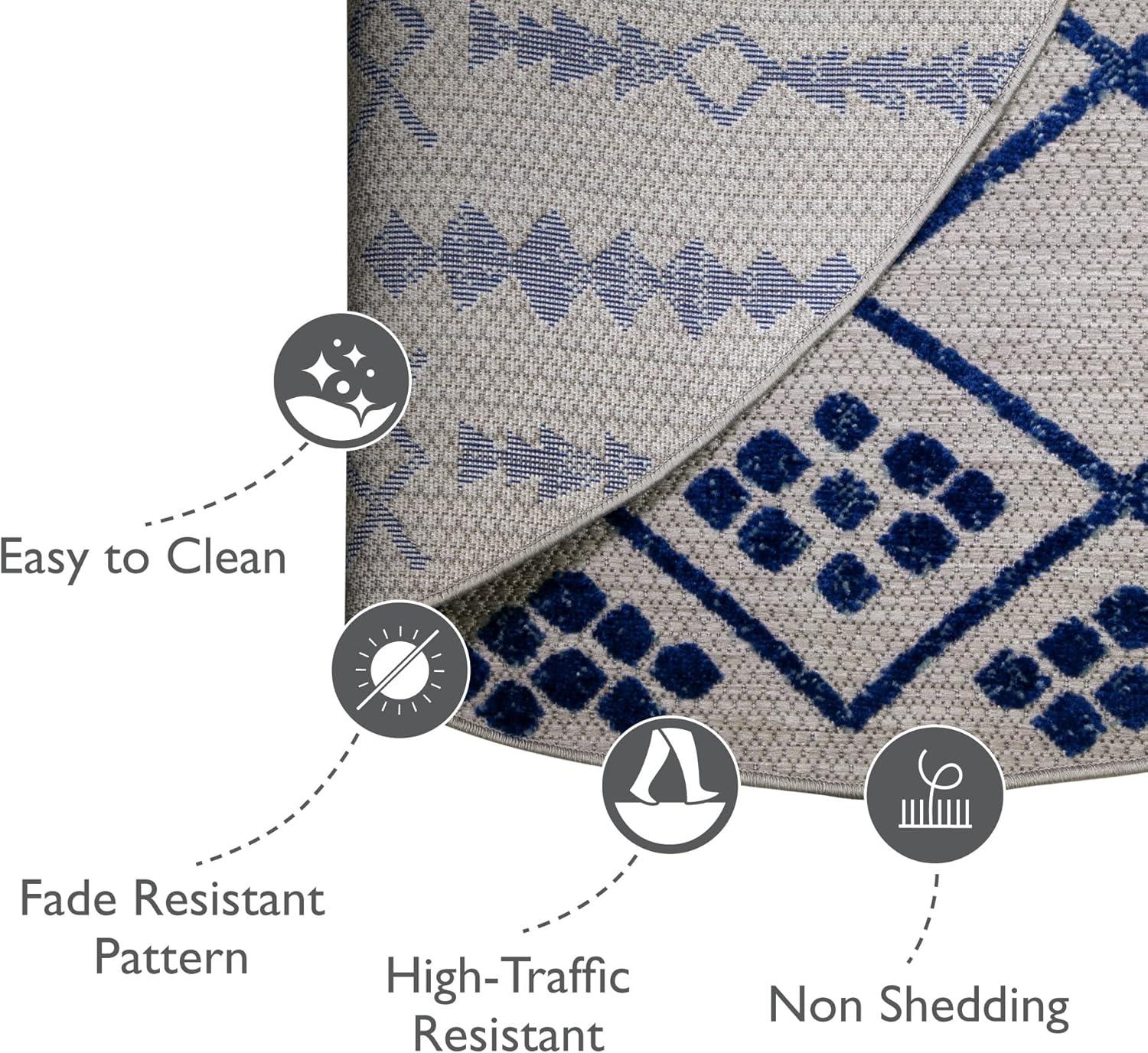 imageLeick Home 594978 Cusp Gray with Blue Moroccan Pattern Indoor Outdoor Area Rug Round 53