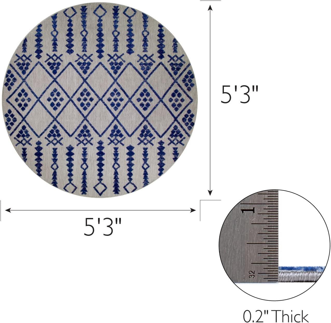 imageLeick Home 594978 Cusp Gray with Blue Moroccan Pattern Indoor Outdoor Area Rug Round 53