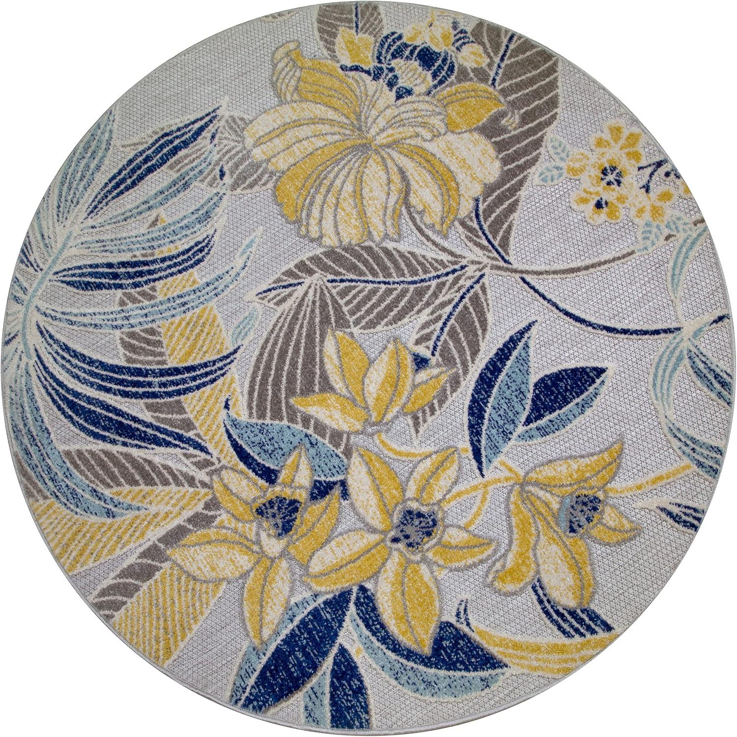 imageLeick Home 595272 Song Floral Indoor Outdoor Area Rug Round 53