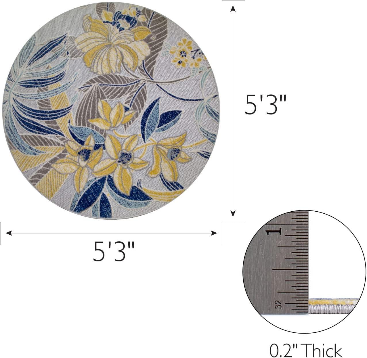 imageLeick Home 595272 Song Floral Indoor Outdoor Area Rug Round 53