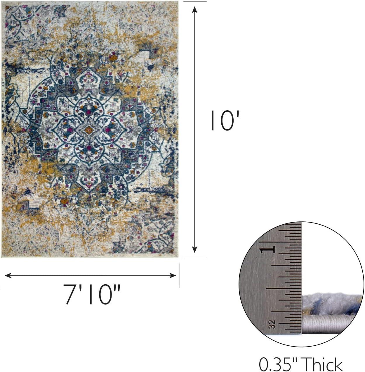 imageLeick Home 596486 Vienne Vintage Faded Turkish Medallion Ivory and Navy Living Room Bedroom Area Rug Rectangle 710 x 10