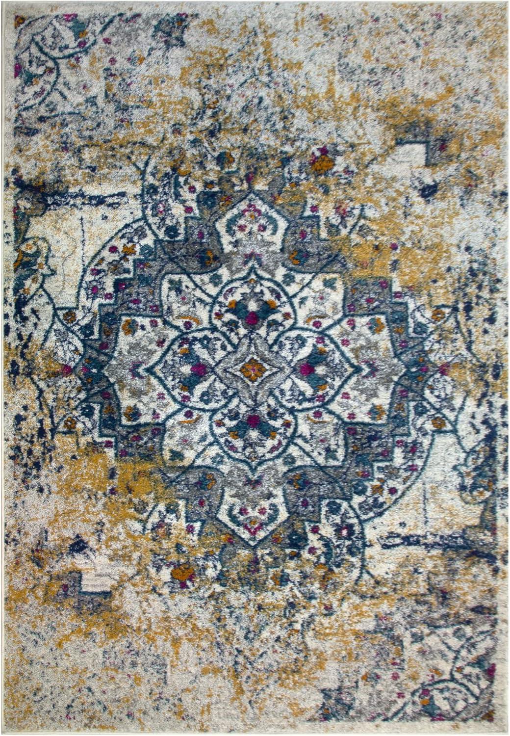 imageLeick Home 596486 Vienne Vintage Faded Turkish Medallion Ivory and Navy Living Room Bedroom Area Rug Rectangle 710 x 10