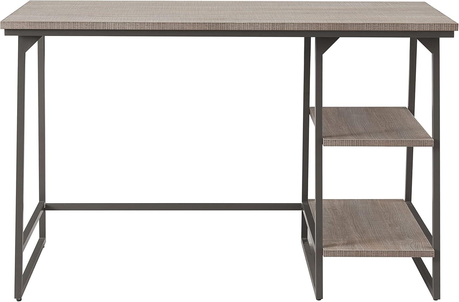 imageLeick Home 70003WTGD Reversible Stepped Tier Shelf Desk White HerringboneSatin GoldRoughsawn OakGunmetal Gray