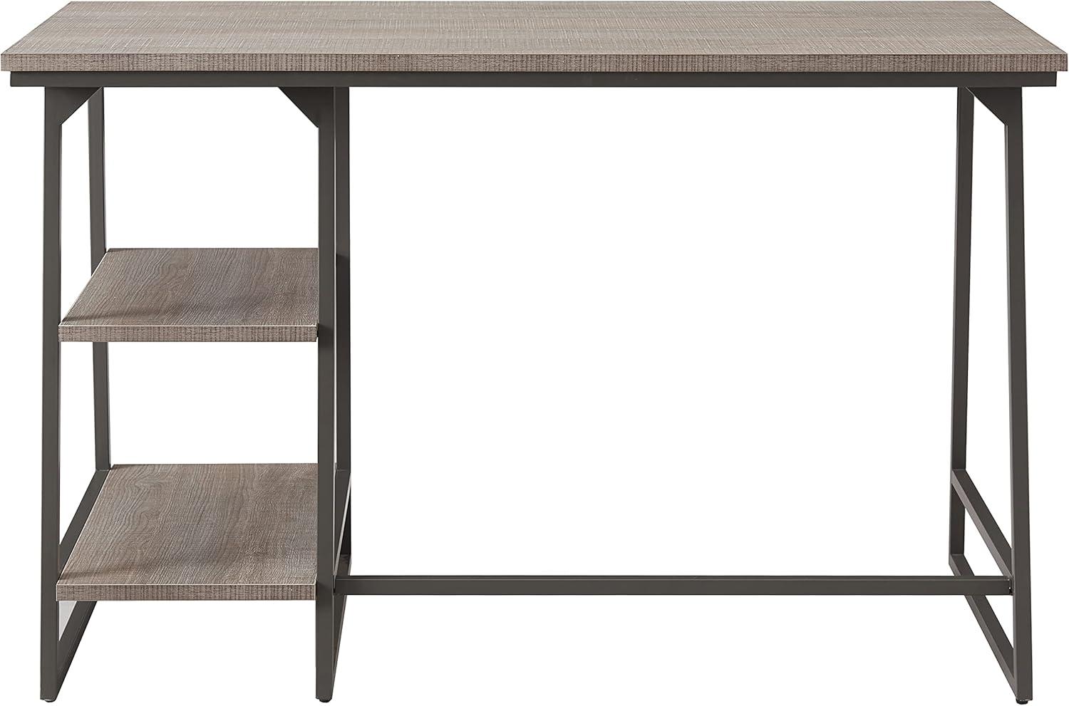 imageLeick Home 70003WTGD Reversible Stepped Tier Shelf Desk White HerringboneSatin GoldRoughsawn OakGunmetal Gray