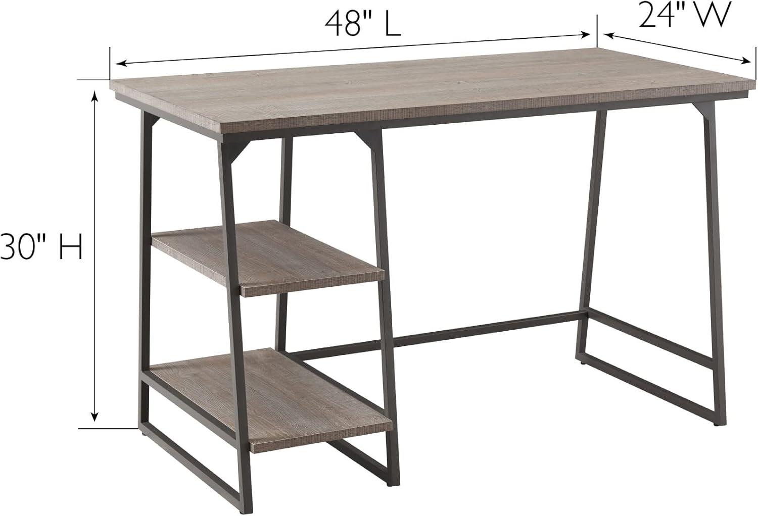 imageLeick Home 70003WTGD Reversible Stepped Tier Shelf Desk White HerringboneSatin GoldRoughsawn OakGunmetal Gray