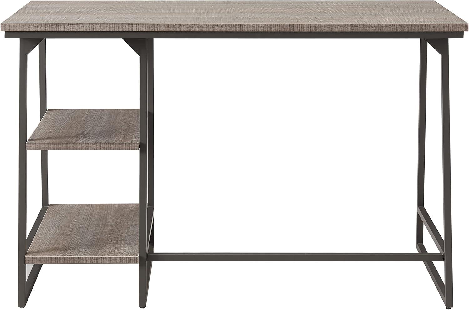 imageLeick Home 70003WTGD Reversible Stepped Tier Shelf Desk White HerringboneSatin GoldRoughsawn OakGunmetal Gray