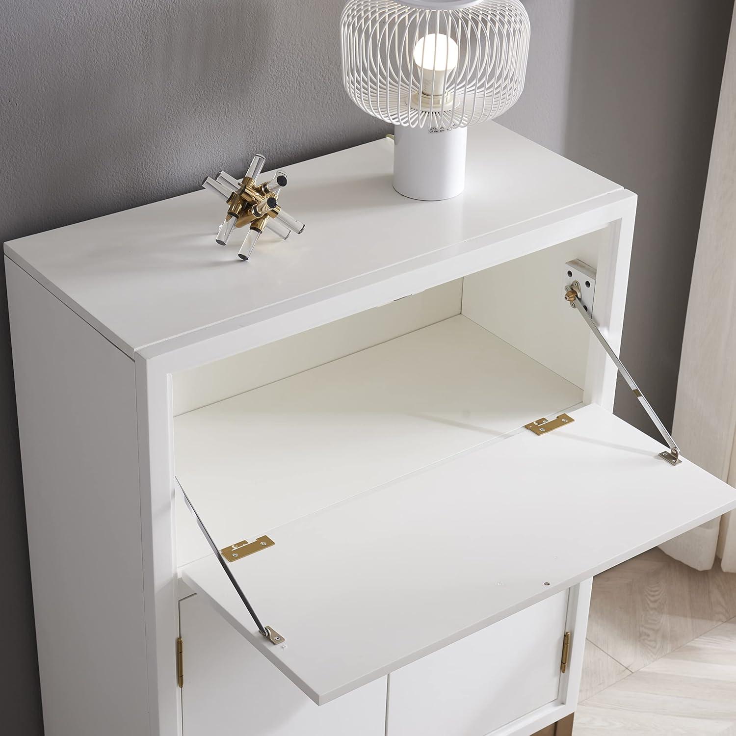 imageLeick Home 70005 Mixed Metal and Wood Drop Down Hideaway Top Desk WhiteGold