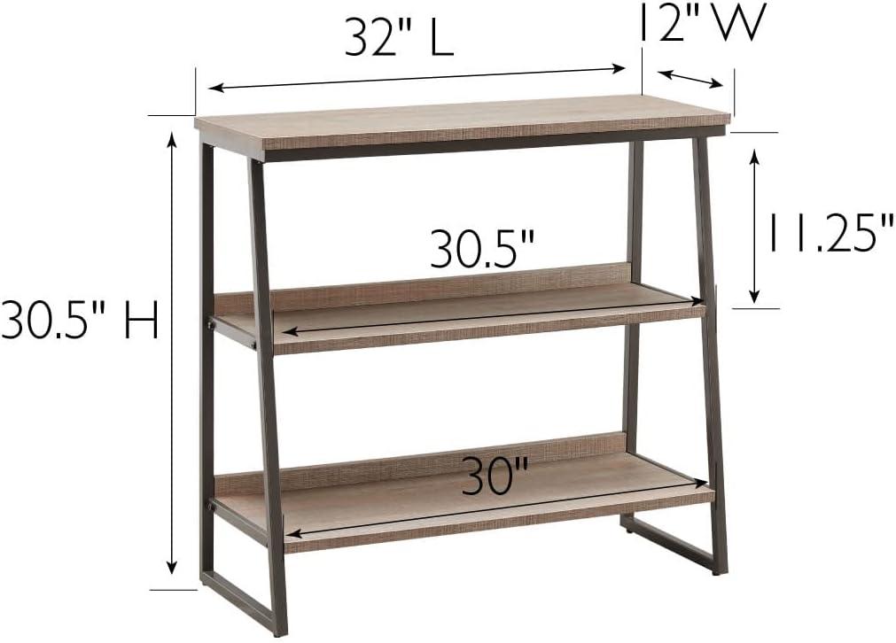imageLeick Home 70007ROBLK Mixed Metal and Wood Stepped Tier Bookshelf Roughsawn OakGunmetal Gray