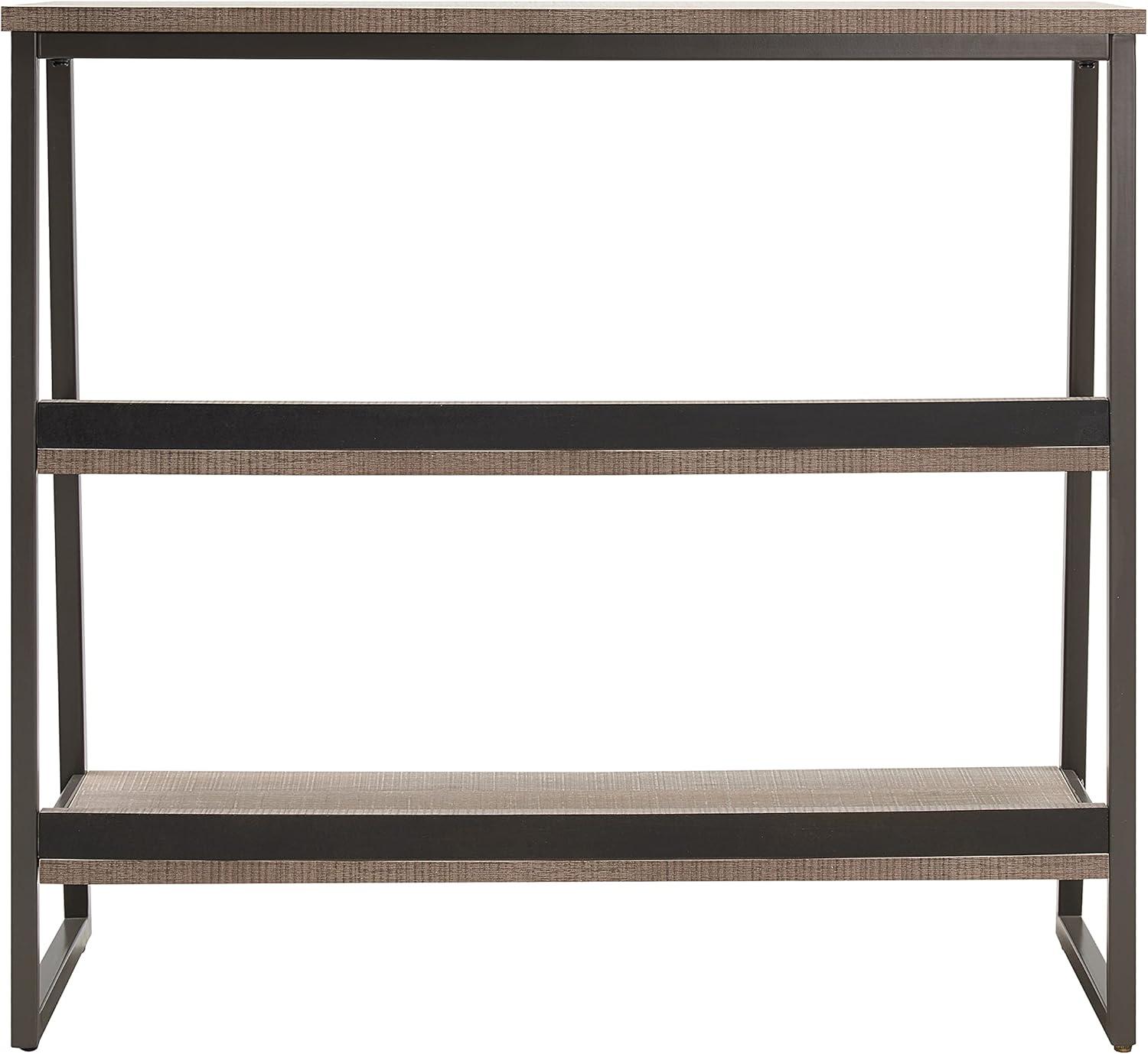 imageLeick Home 70007ROBLK Mixed Metal and Wood Stepped Tier Bookshelf Roughsawn OakGunmetal Gray