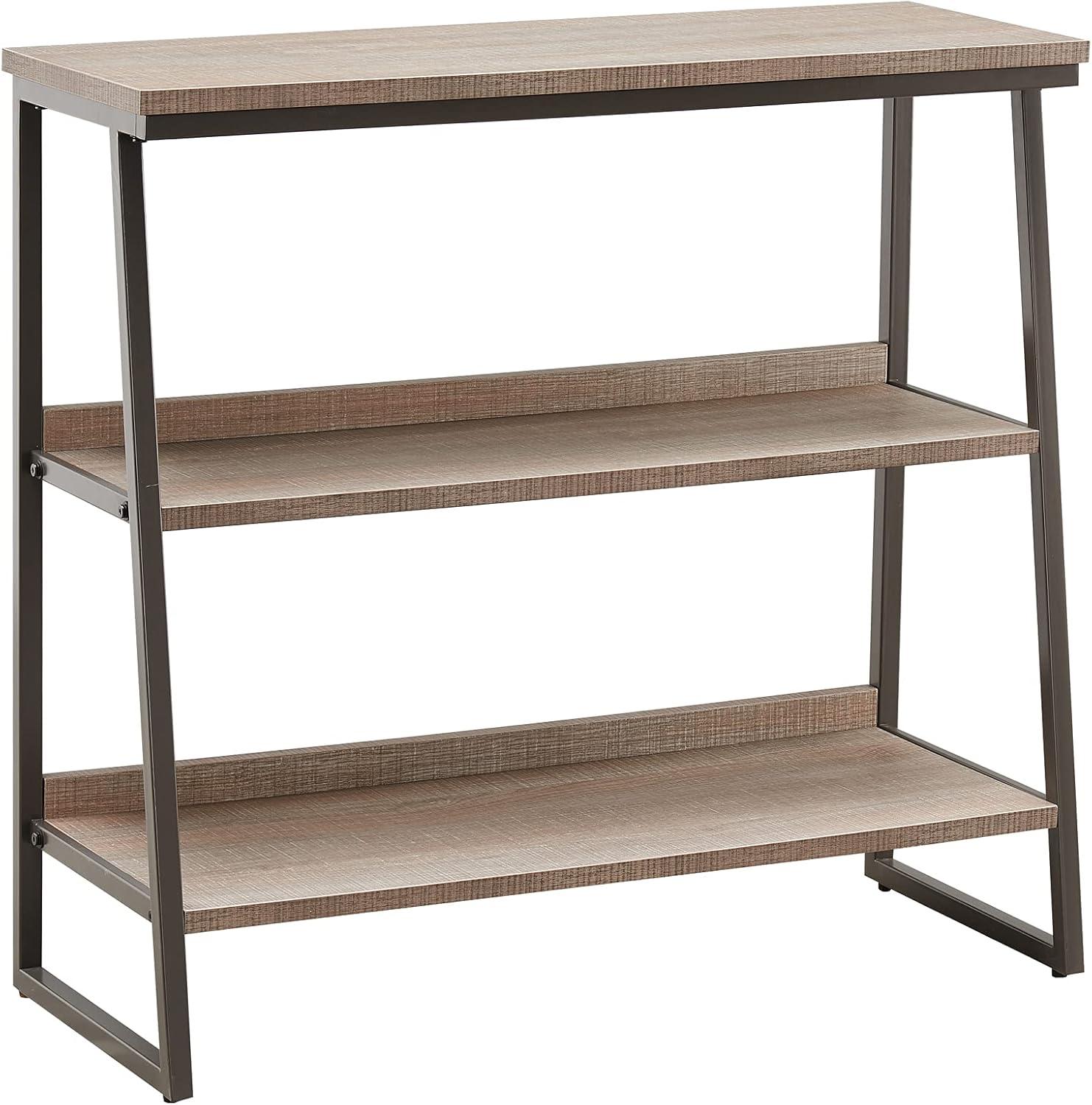 imageLeick Home 70007ROBLK Mixed Metal and Wood Stepped Tier Bookshelf Roughsawn OakGunmetal Gray