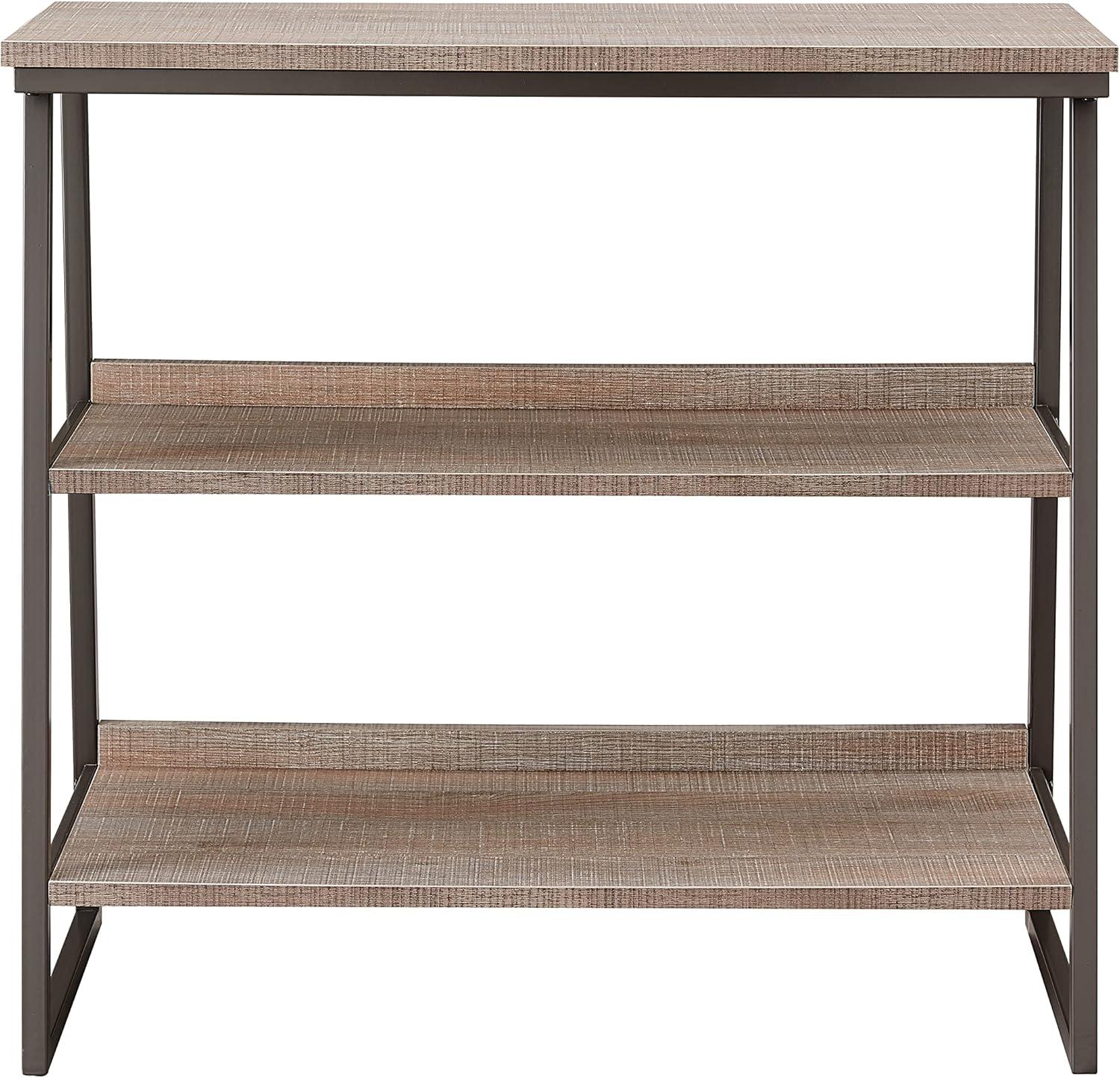 imageLeick Home 70007ROBLK Mixed Metal and Wood Stepped Tier Bookshelf Roughsawn OakGunmetal Gray