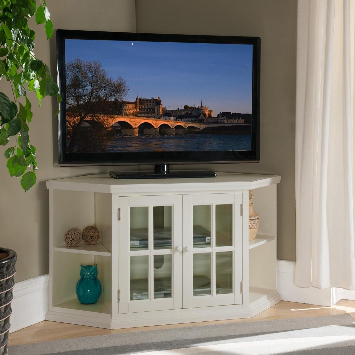 imageLeick Home 81287 Bronze Glass Door Corner TV Stand with Bookcases for 50 TVs Chocolate Cherry