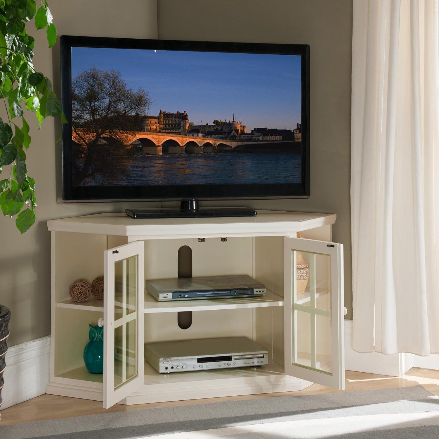 imageLeick Home 81287 Bronze Glass Door Corner TV Stand with Bookcases for 50 TVs Chocolate Cherry