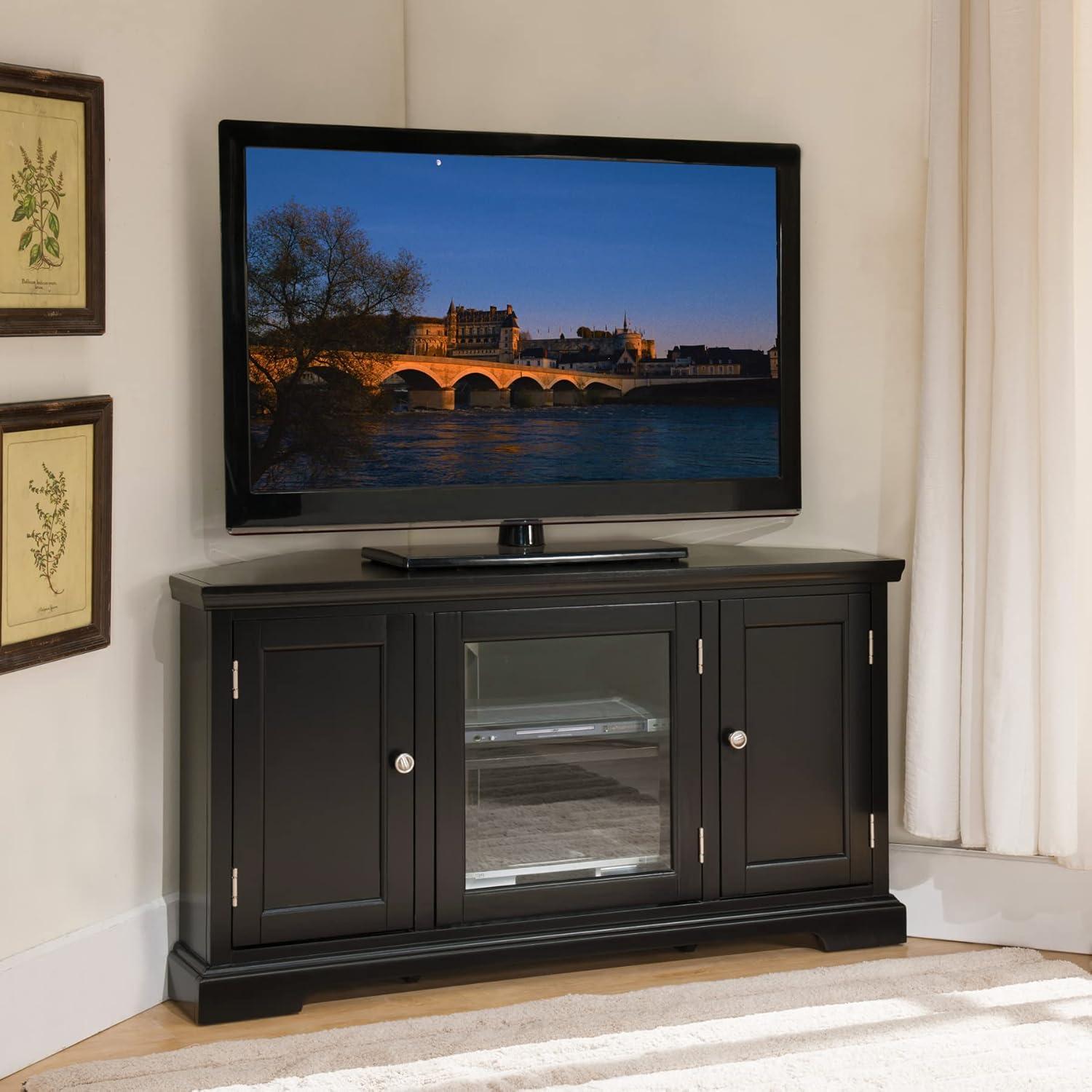 imageLeick Home 83385 Three Door Corner TV Stand with Cabinet Storage For 50 TVs BlackBlack