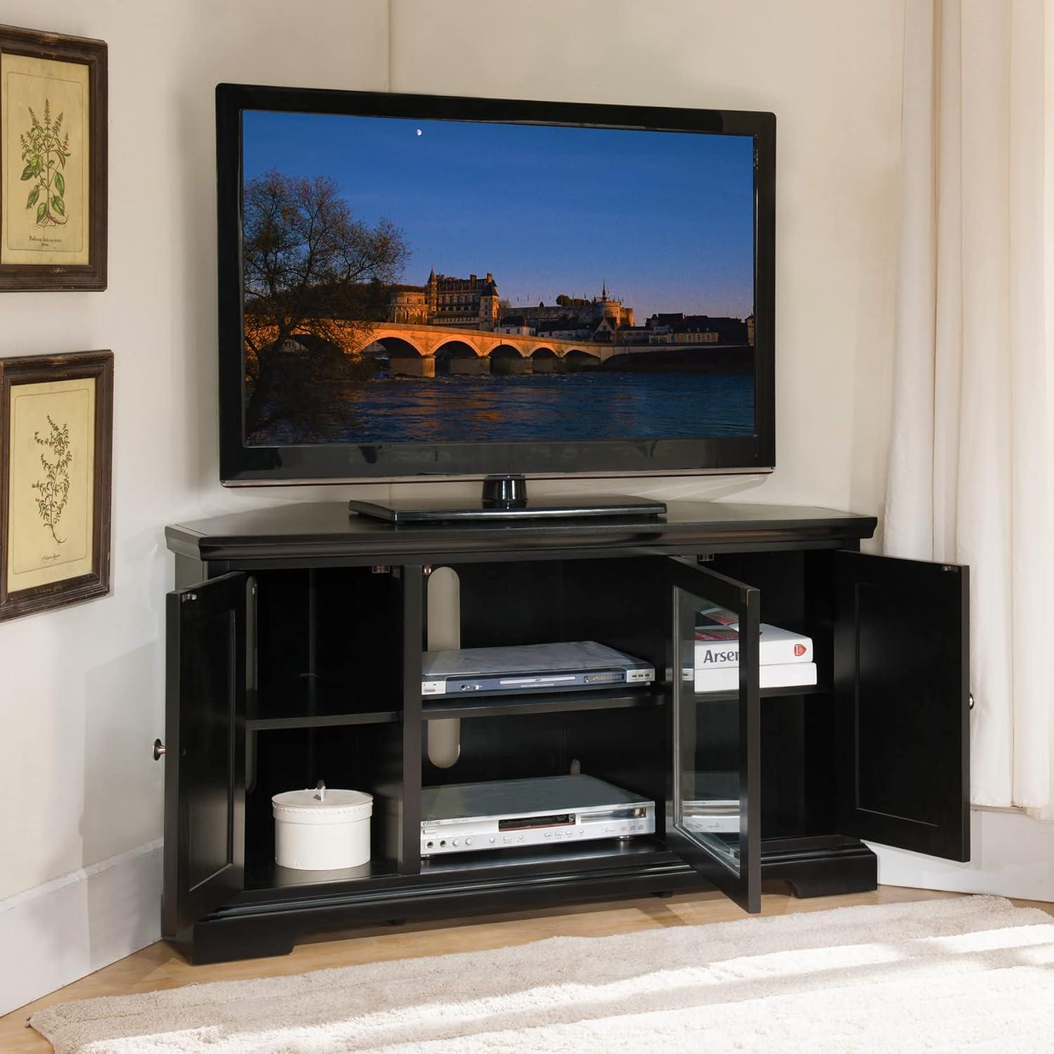 imageLeick Home 83385 Three Door Corner TV Stand with Cabinet Storage For 50 TVs BlackBlack