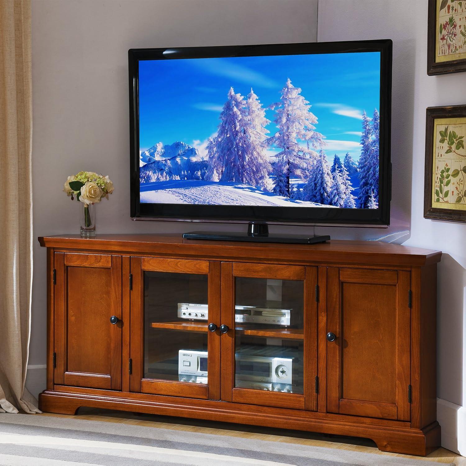imageLeick Home 87386 Corner TV Stand with Enclosed Storage For 60 TVs Westwood Brown CherryBrownbronze