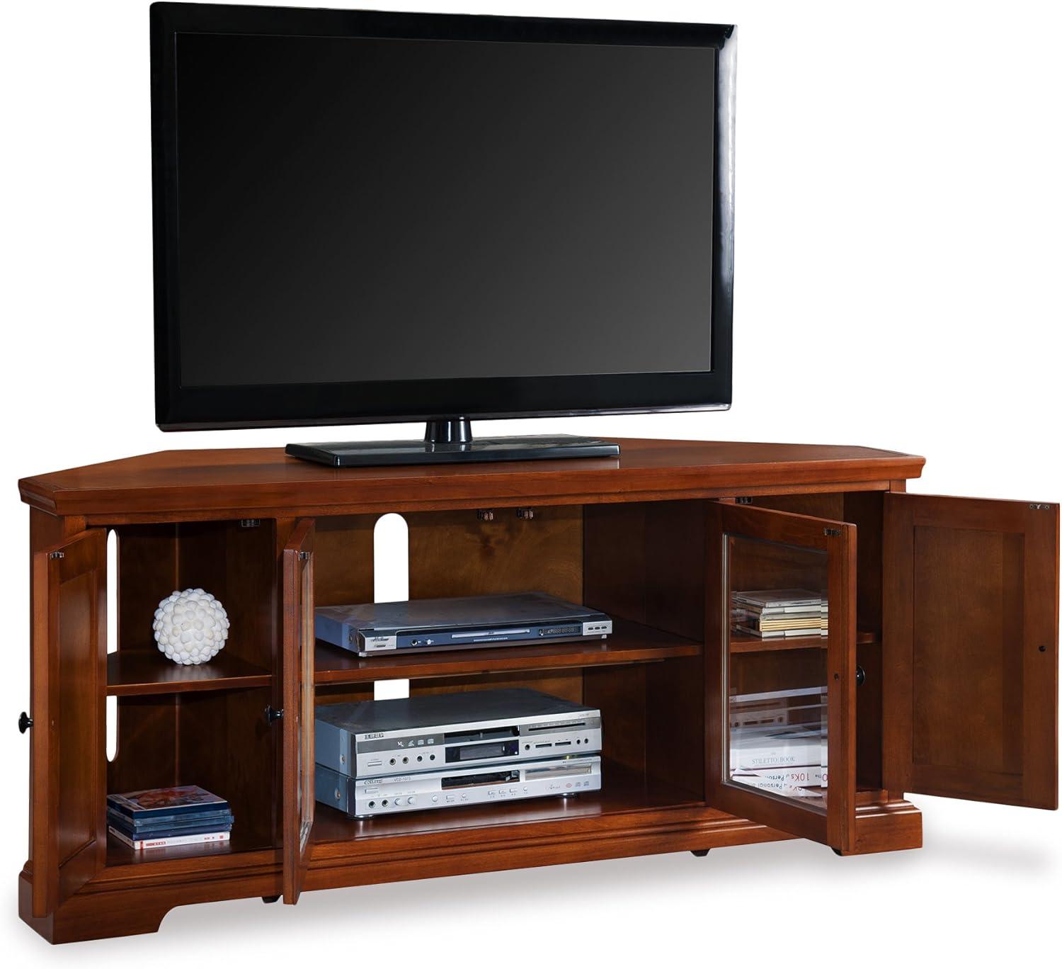 imageLeick Home 87386 Corner TV Stand with Enclosed Storage For 60 TVs Westwood Brown CherryBrownbronze