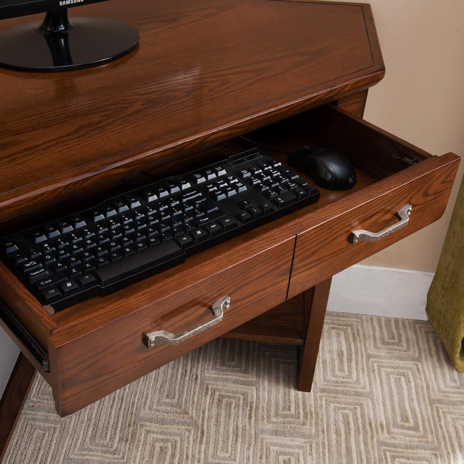 imageLeick Home 89430 Rustic Oak and Slate Corner Computer Writing Desk with Drop Front Keyboard Drawer Distressed Rustic Autumn