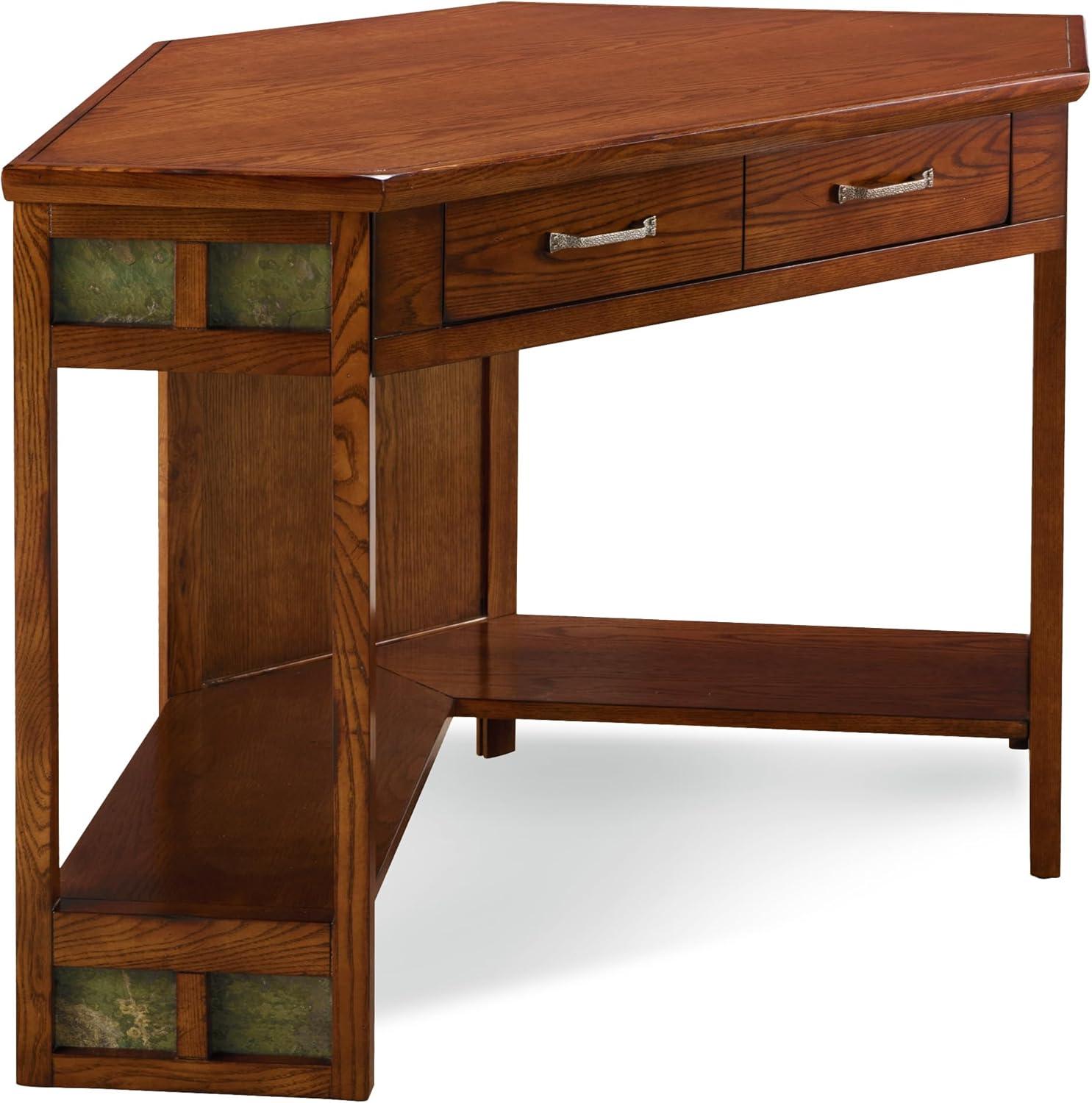 imageLeick Home 89430 Rustic Oak and Slate Corner Computer Writing Desk with Drop Front Keyboard Drawer Distressed Rustic Autumn
