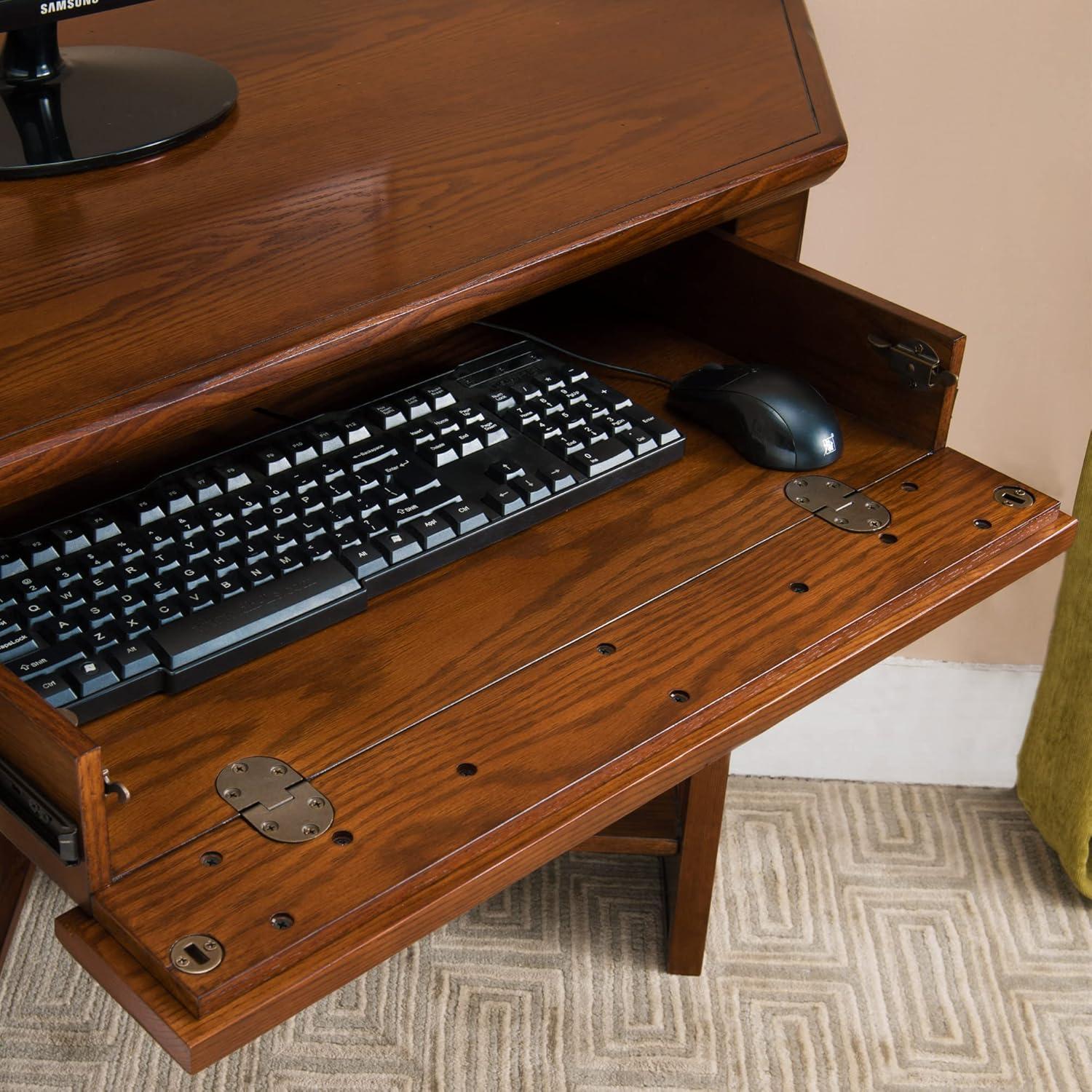 imageLeick Home 89430 Rustic Oak and Slate Corner Computer Writing Desk with Drop Front Keyboard Drawer Distressed Rustic Autumn