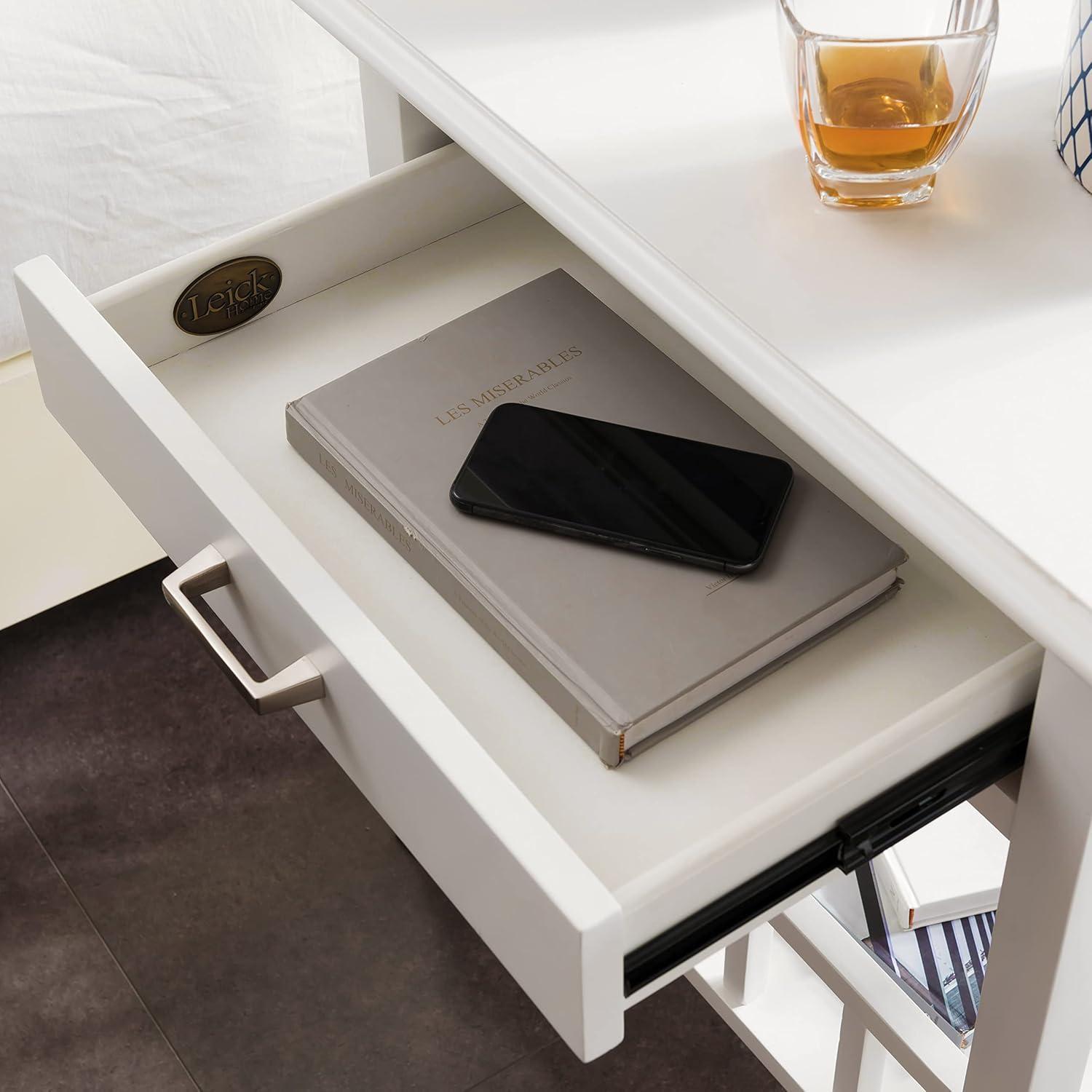 imageLeick Home 9070WT Assembled Basket Shelf One Drawer Nightstand Side Table with Top ACUSB Outlet White