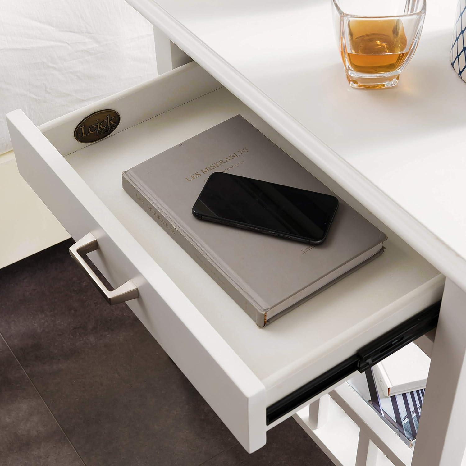 imageLeick Home 9070WT Assembled Basket Shelf One Drawer Nightstand Side Table with Top ACUSB Outlet White