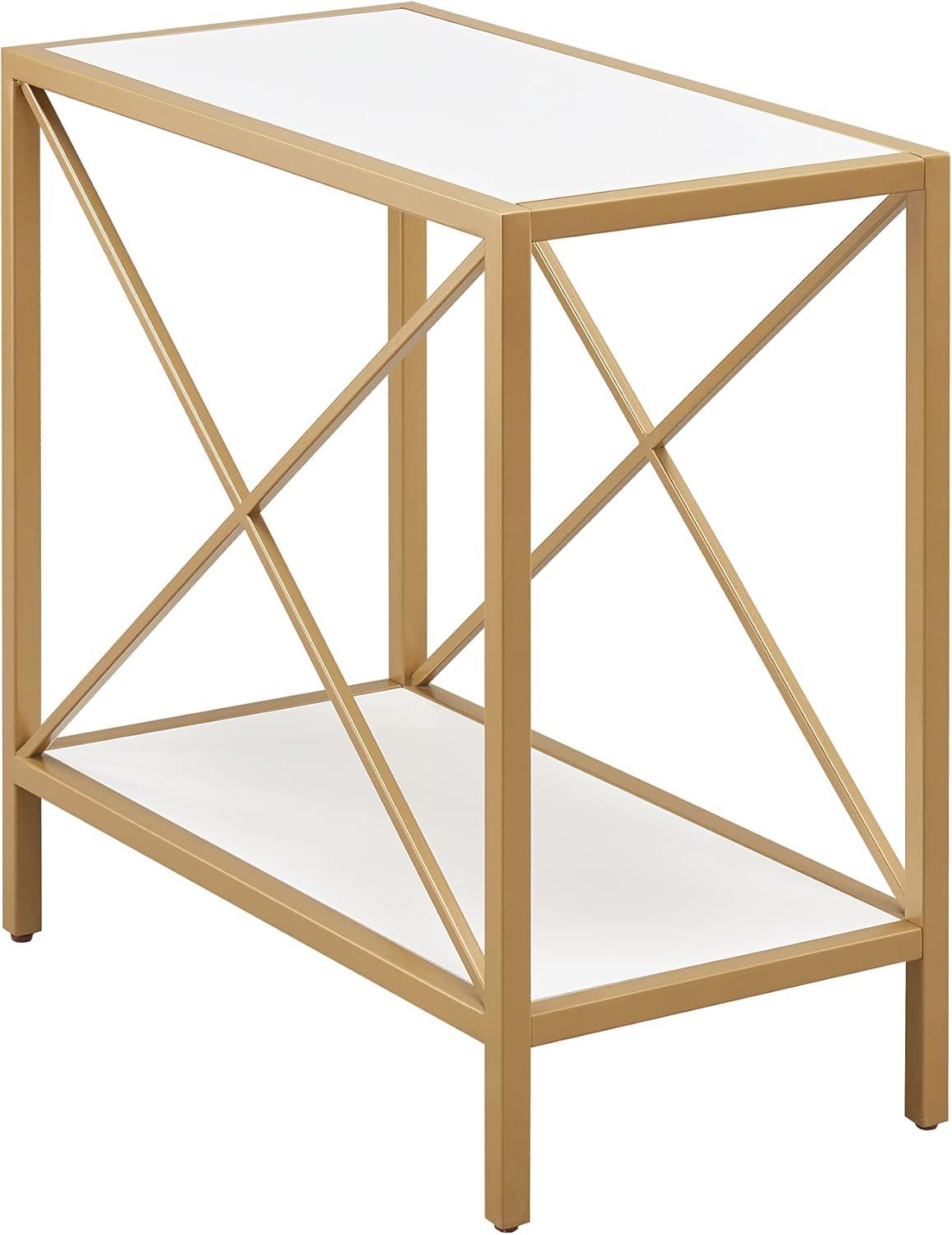 imageLeick Home 9217WTGL Claudette Mixed Metal and Wood Narrow End Table WhiteGoldWhiteGold