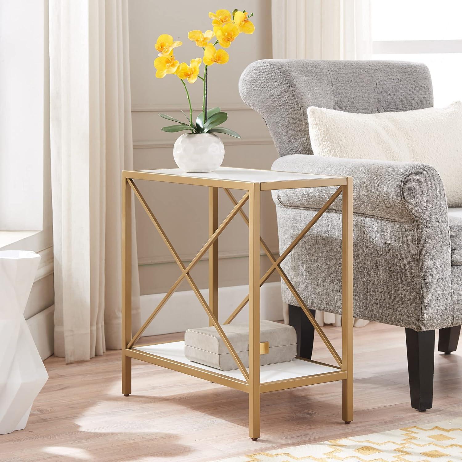 imageLeick Home 9217WTGL Claudette Mixed Metal and Wood Narrow End Table WhiteGoldWhiteGold