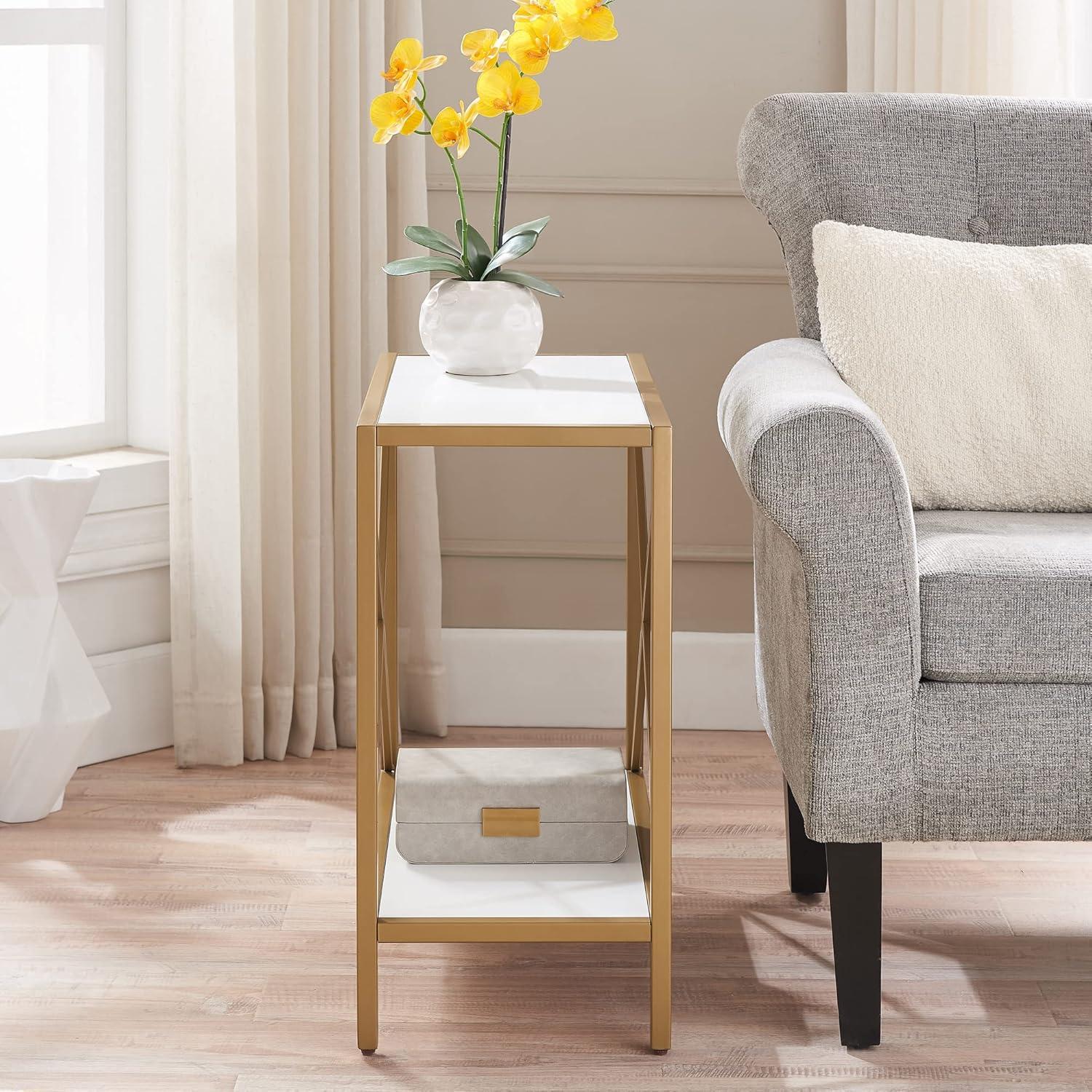 imageLeick Home 9217WTGL Claudette Mixed Metal and Wood Narrow End Table WhiteGoldWhiteGold