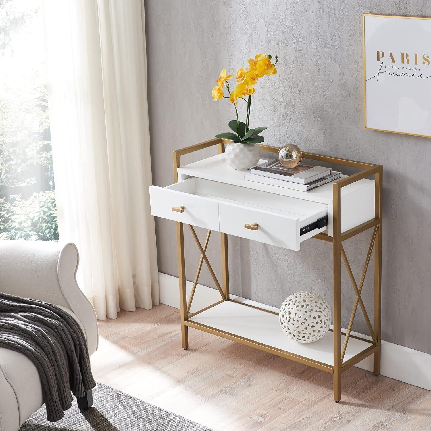 imageLeick Home 9231WTGL Claudette Mixed Metal and Wood Hall Stand WhiteGold