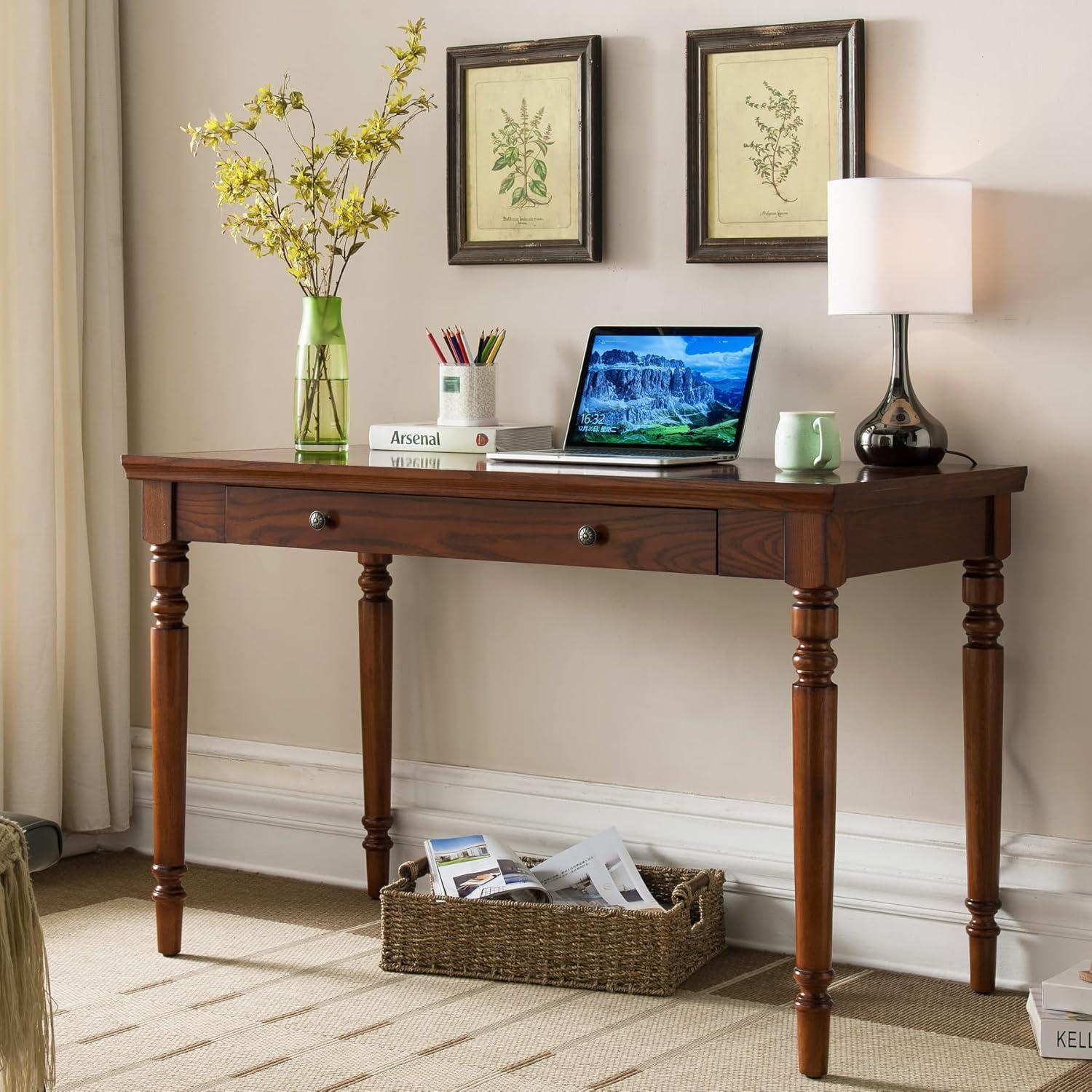 imageLeick Home Cottage White Turned leg Laptop Desk with Center Drawer WhiteMission Oak