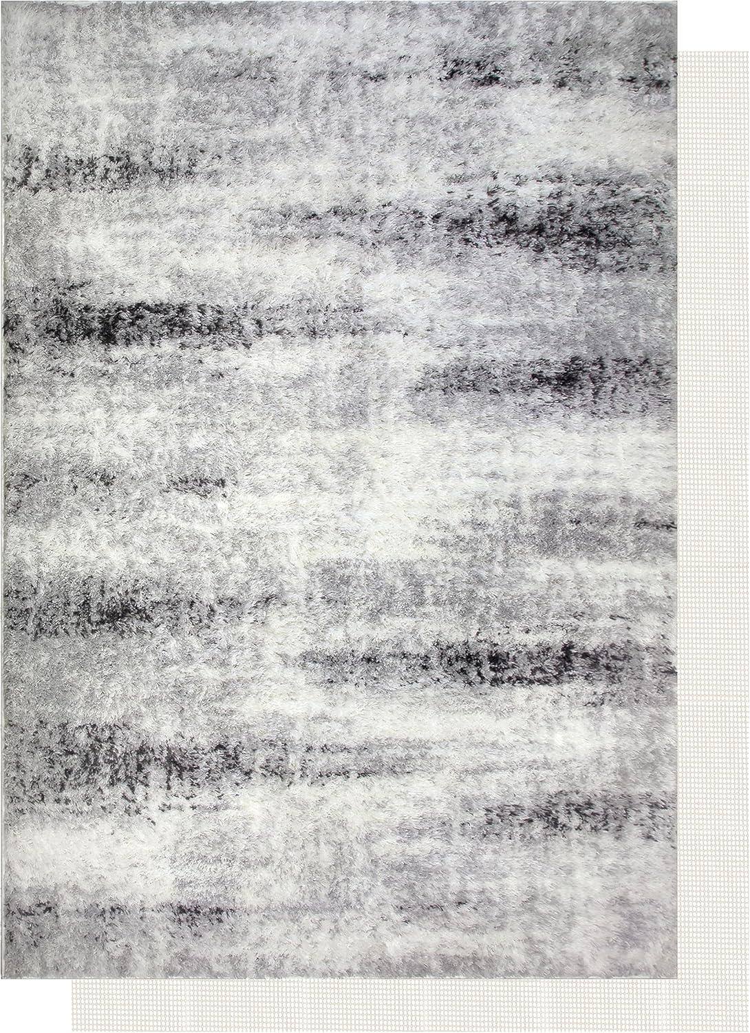 imageLeick Home Zielle Area Rug Soft Shag in Painterly Modern with Rug Pad Gray Living Room Bedroom Office Rectangle 53 x 77