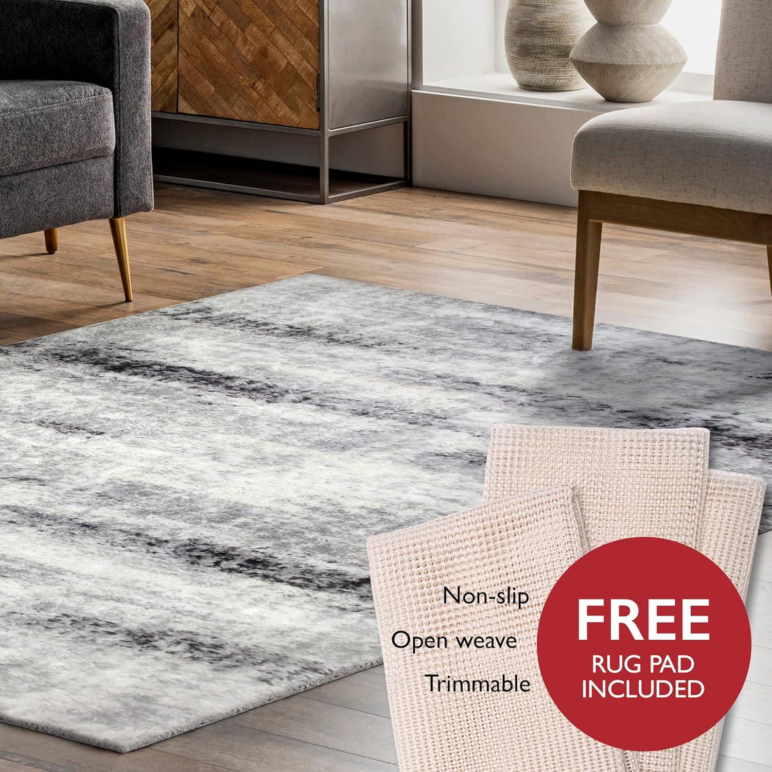 imageLeick Home Zielle Area Rug Soft Shag in Painterly Modern with Rug Pad Gray Living Room Bedroom Office Rectangle 710 x 10