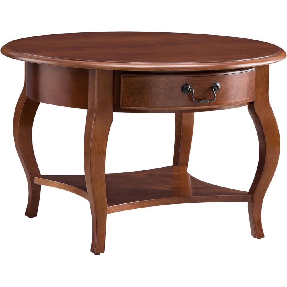 imageLeick Home 10034BR One Drawer Round Coffee Table with Shelf Brown Cherry