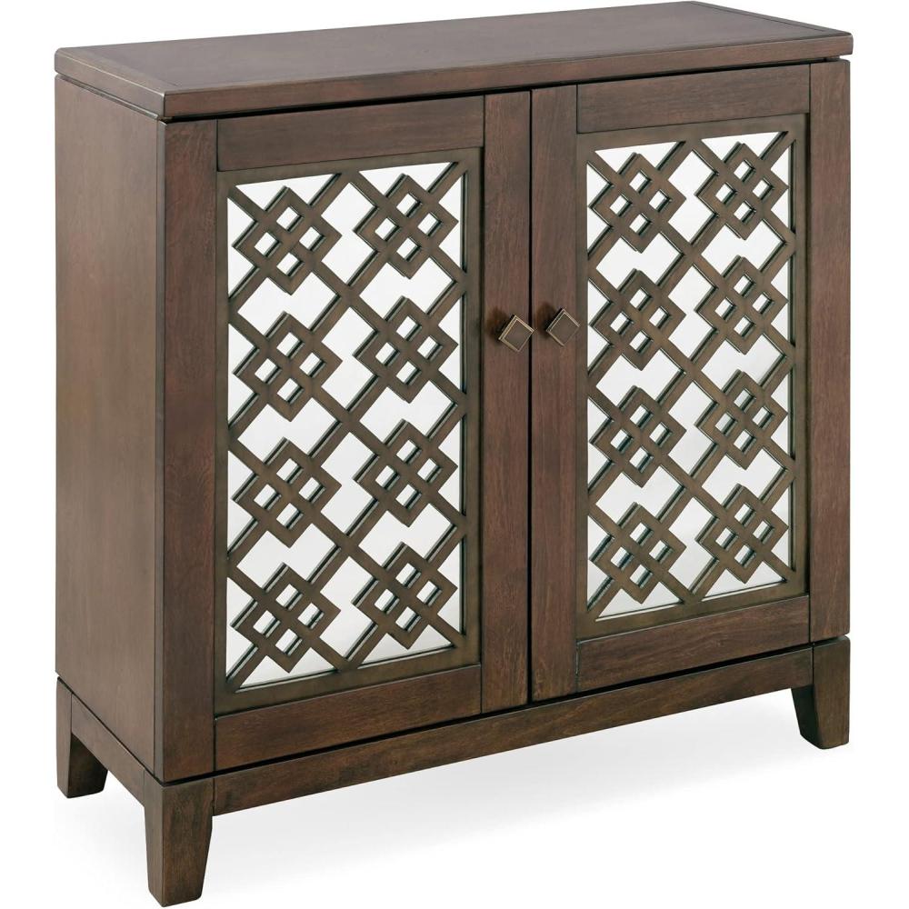 imageLeick Home 10083WA Mirrored Diamond Filigree HallstandEntryway Table with Adjustable Shelf WalnutWalnut