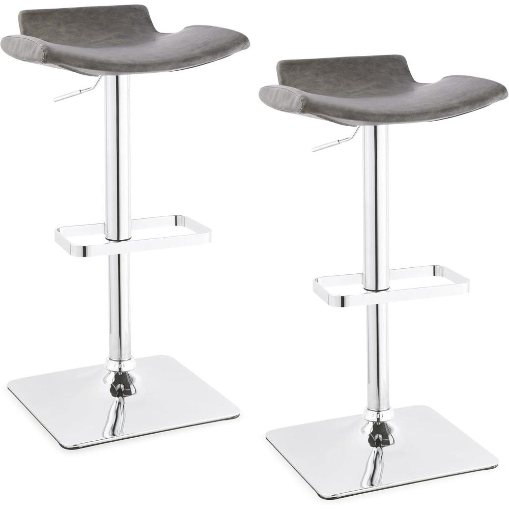 imageLeick Home 10138GR Contemporary Adjustable Height Swivel Stool with Chrome Base Set of 2 Gray