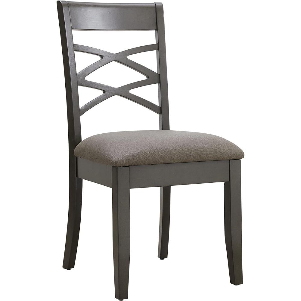 imageLeick Home 10184GSMH Wood Double Cross Back Dining Chair Set of 2 Graystone with Moss Heather Seat