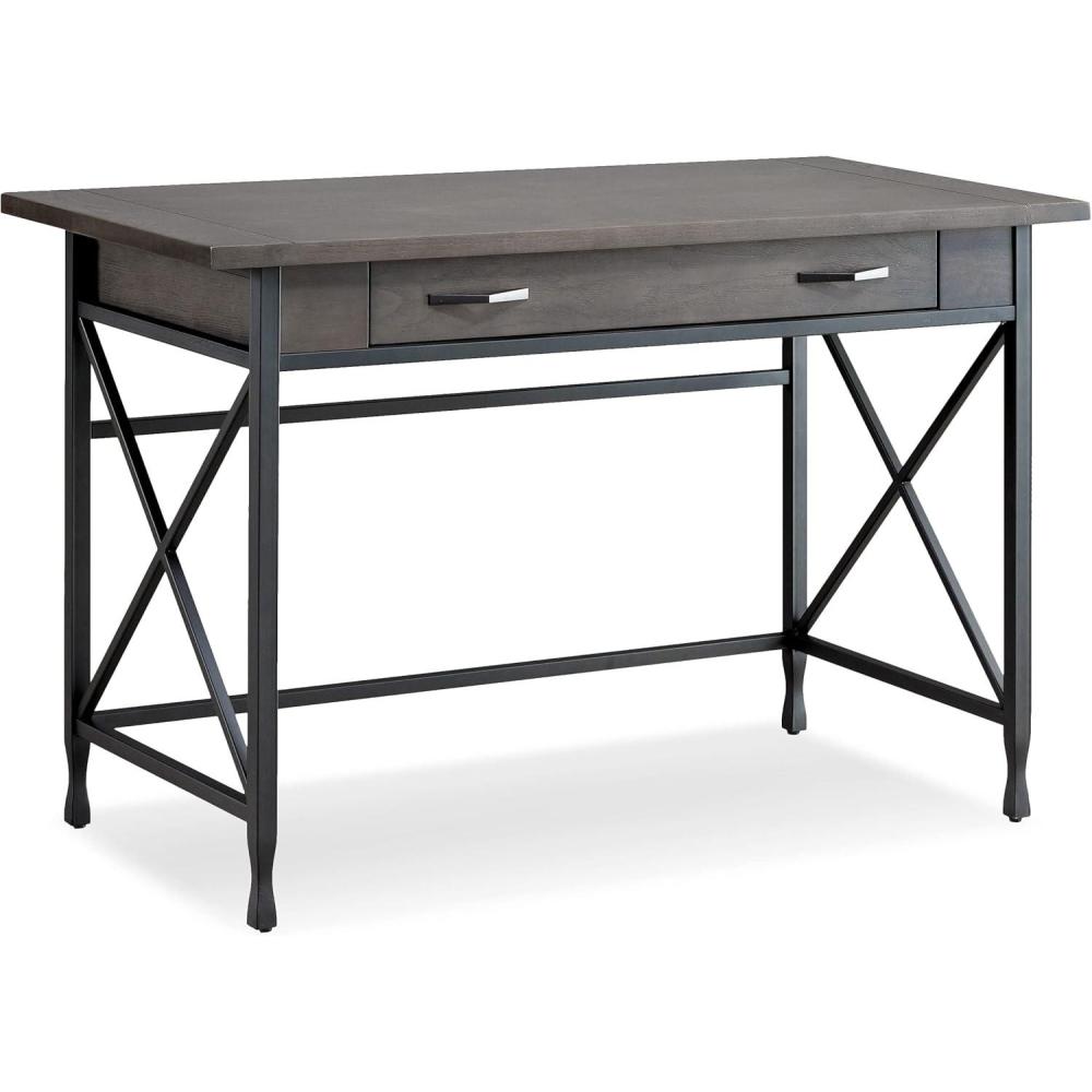 imageLeick Home 23400 Chisel amp Forge Writing Computer Desk with Drop Front Keyboard Drawer Smoke Gray and Matte BlackModern