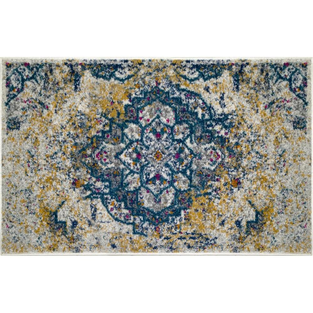 imageLeick Home 594358 Vienne Vintage Turkish Medallion Ivory and Navy Living Room Bedroom Area Rug 19 x 29NavyGold