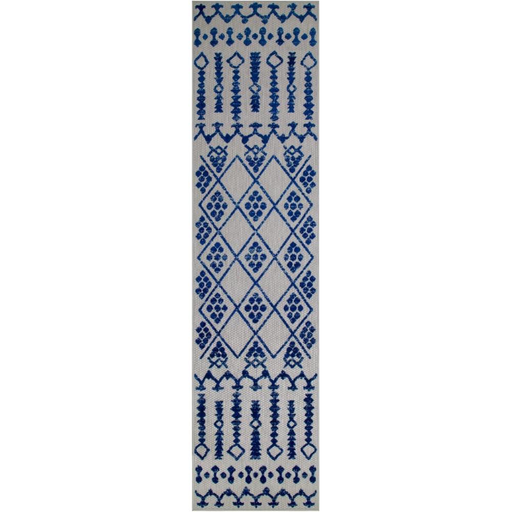 imageLeick Home 594929 Cusp Runner Gray with Blue Moroccan Pattern Indoor Outdoor Area Rug Runner 2x8