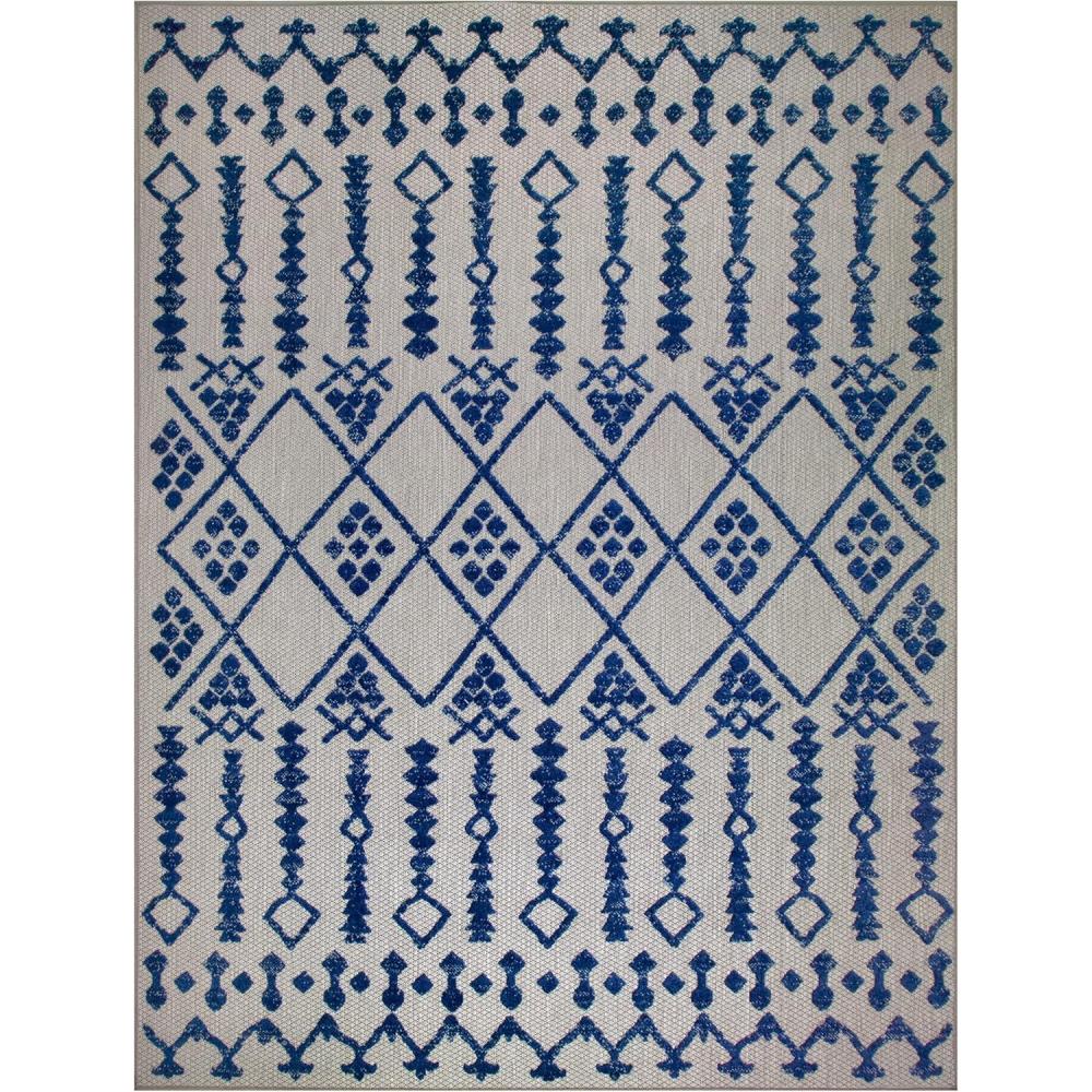 imageLeick Home 594952 Cusp Gray with Blue Moroccan Pattern Indoor Outdoor Area Rug Rectangle 4x6