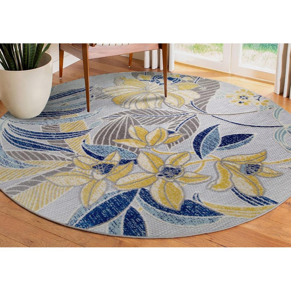 imageLeick Home 595272 Song Floral Indoor Outdoor Area Rug Round 53