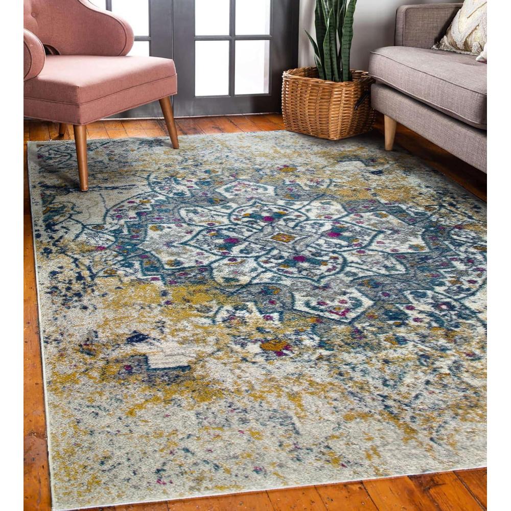 imageLeick Home 596486 Vienne Vintage Faded Turkish Medallion Ivory and Navy Living Room Bedroom Area Rug Rectangle 710 x 10