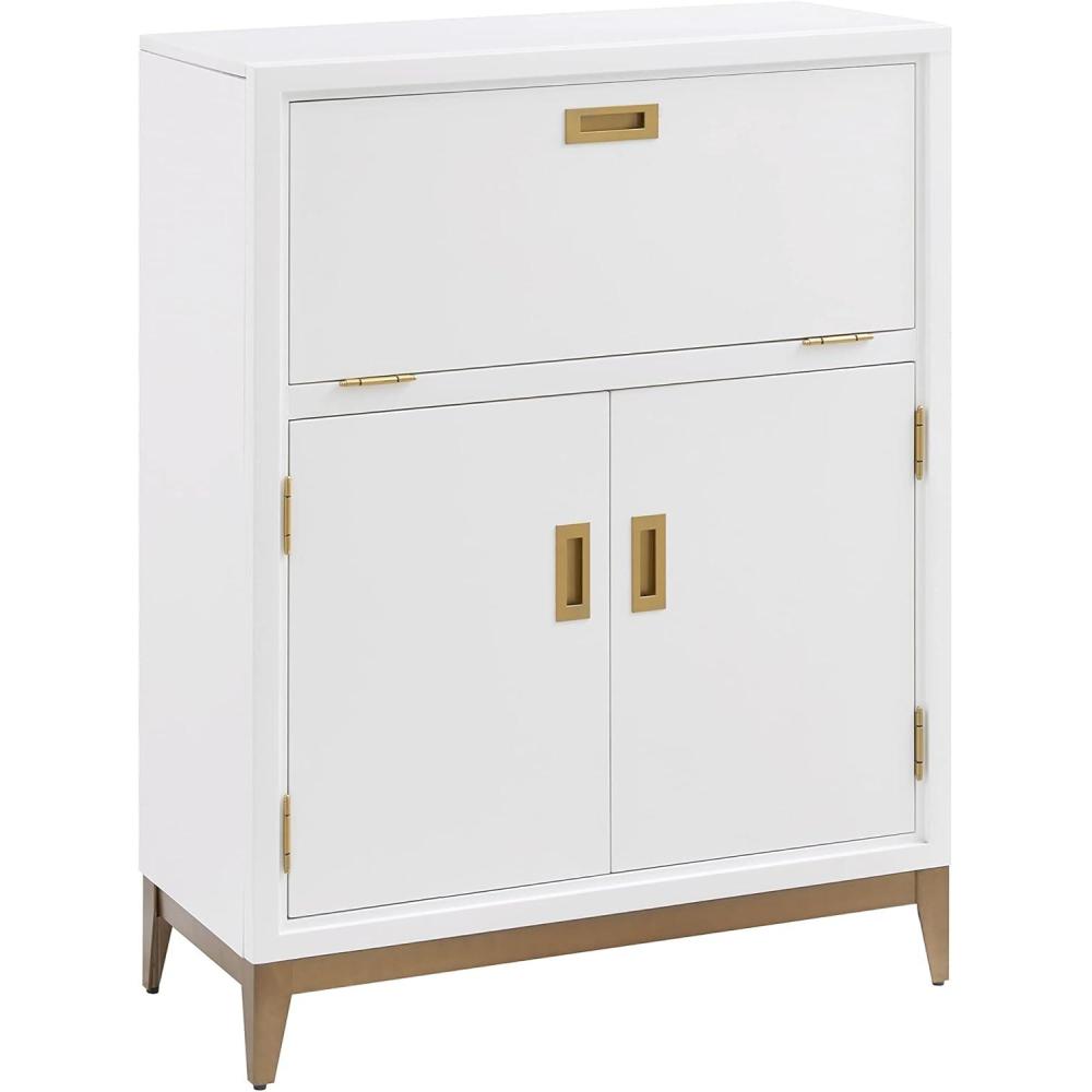 imageLeick Home 70005 Mixed Metal and Wood Drop Down Hideaway Top Desk WhiteGold