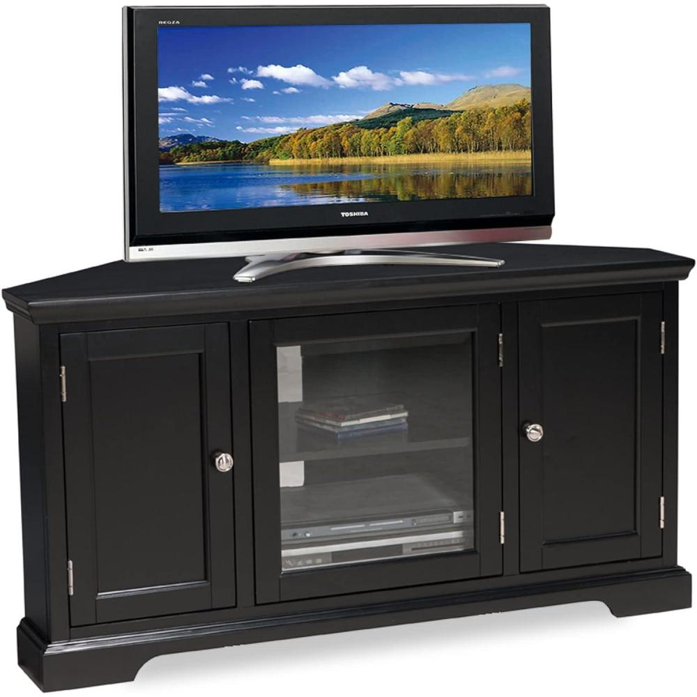 imageLeick Home 83385 Three Door Corner TV Stand with Cabinet Storage For 50 TVs BlackBlack